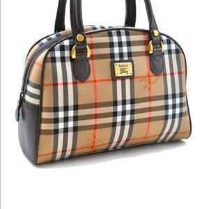 Authentic Burberrys Nova Check Hand Bag Nylon Leather Beige Brown F3313